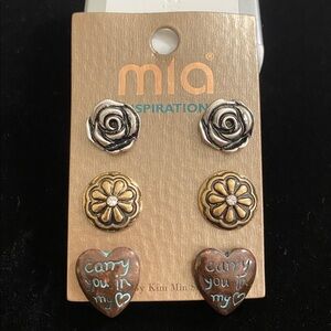 MIA Silver and Gold Tone Floral Heart Earrings